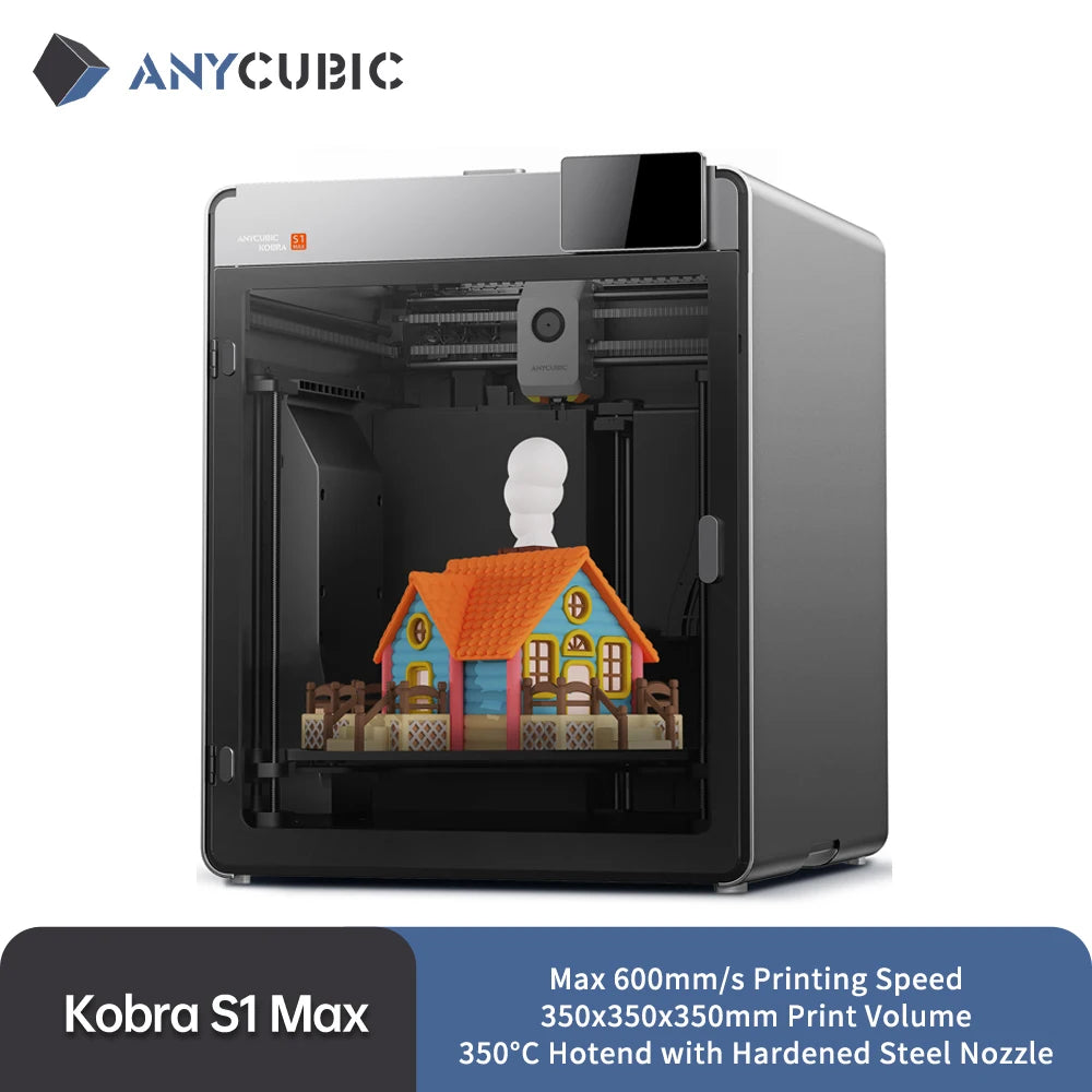 Anycubic Kobra S1 Max Combo Multicolor 3D Printer Max 600mm/s Fast Speed with 350℃ Hotend Hardened Steel Nozzle, 350×350×350mm