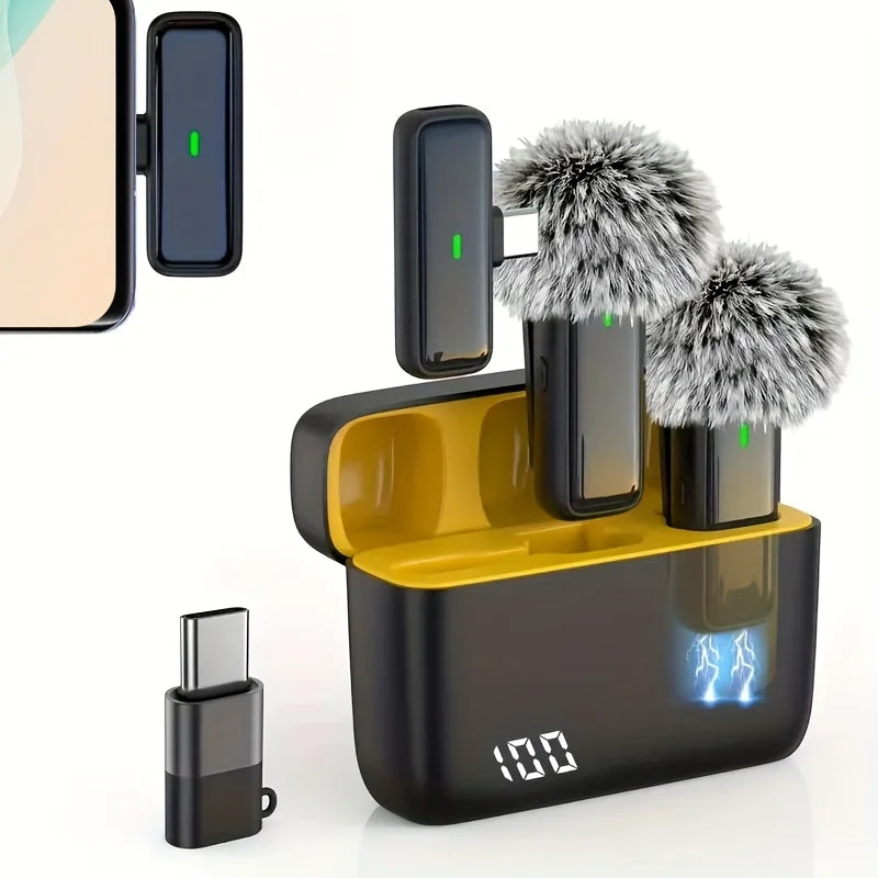 Wireless Lavalier Microphone for Cell Phones Type-C Mini Microphone with Charging Case Noise-canceling for Meeting Recordings