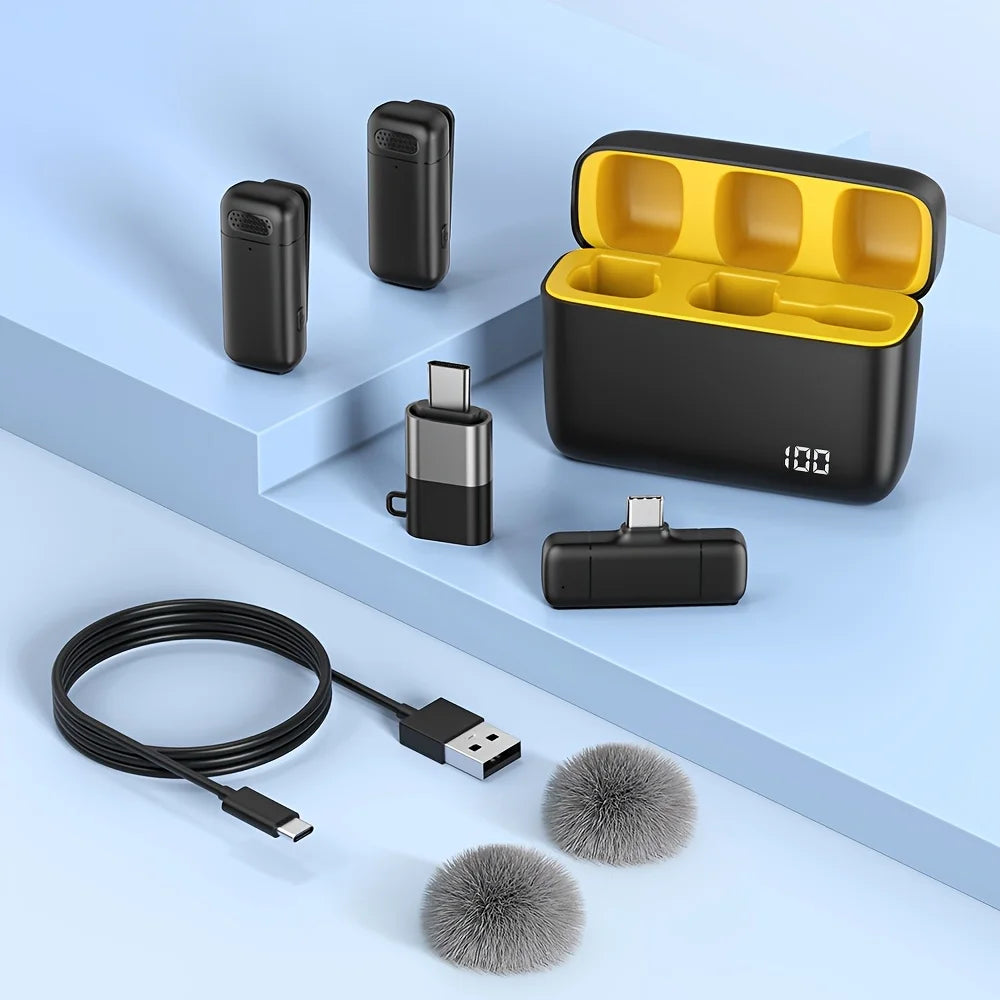 Wireless Lavalier Microphone for Cell Phones Type-C Mini Microphone with Charging Case Noise-canceling for Meeting Recordings