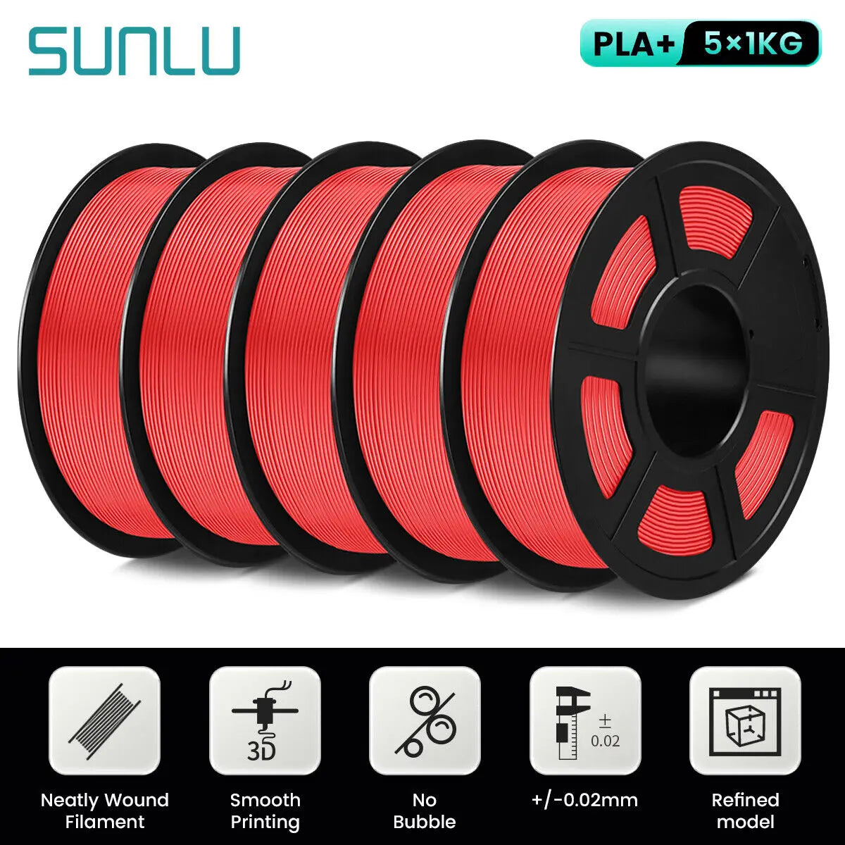SUNLU PLA PLUS 3D Printer Filament Colorful 5KG 1KG A Roll 1.75MM Tolerances +/-0.02MM Filament Fast Shipping From EU / US /RU