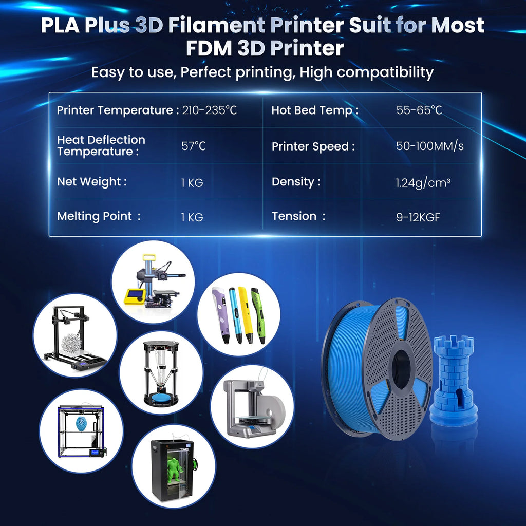 SUNLU PLA PLUS 3D Printer Filament Colorful 5KG 1KG A Roll 1.75MM Tolerances +/-0.02MM Filament Fast Shipping From EU / US /RU
