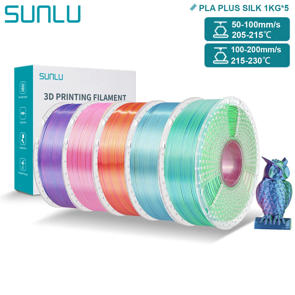 SUNLU PLA PLUS Silk 3D Printer Filament 1.75mm Double/Triple Tone Shiny Silk Textures Gradient Colors for Most FDM 3D Printers