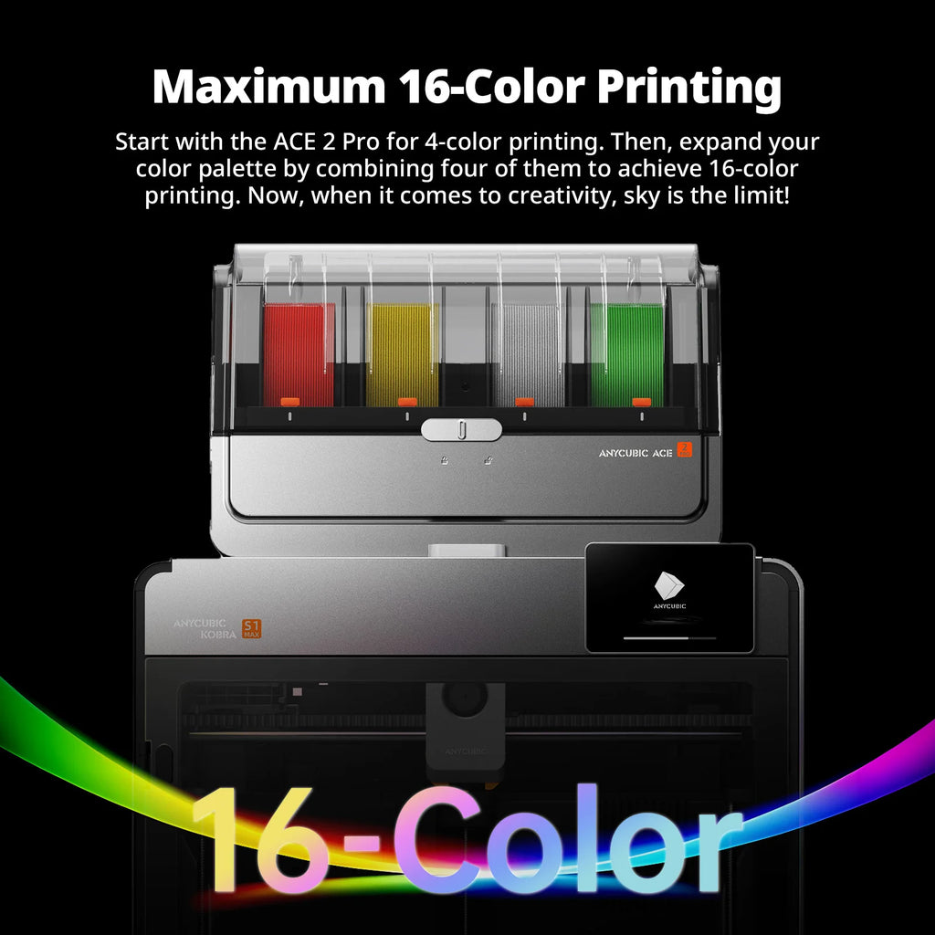 Anycubic Kobra S1 Max Combo Multicolor 3D Printer Max 600mm/s Fast Speed with 350℃ Hotend Hardened Steel Nozzle, 350×350×350mm