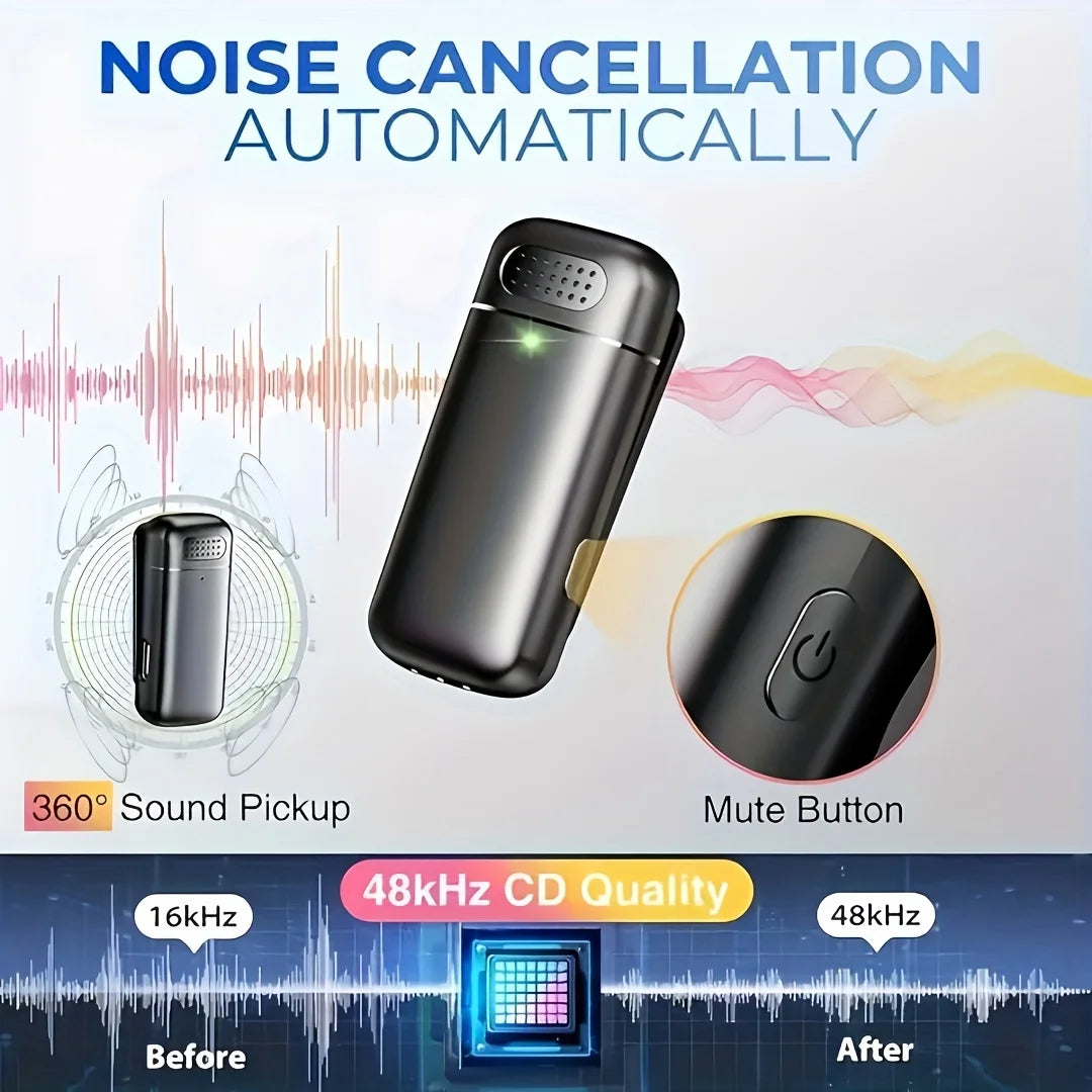 Wireless Lavalier Microphone for Cell Phones Type-C Mini Microphone with Charging Case Noise-canceling for Meeting Recordings