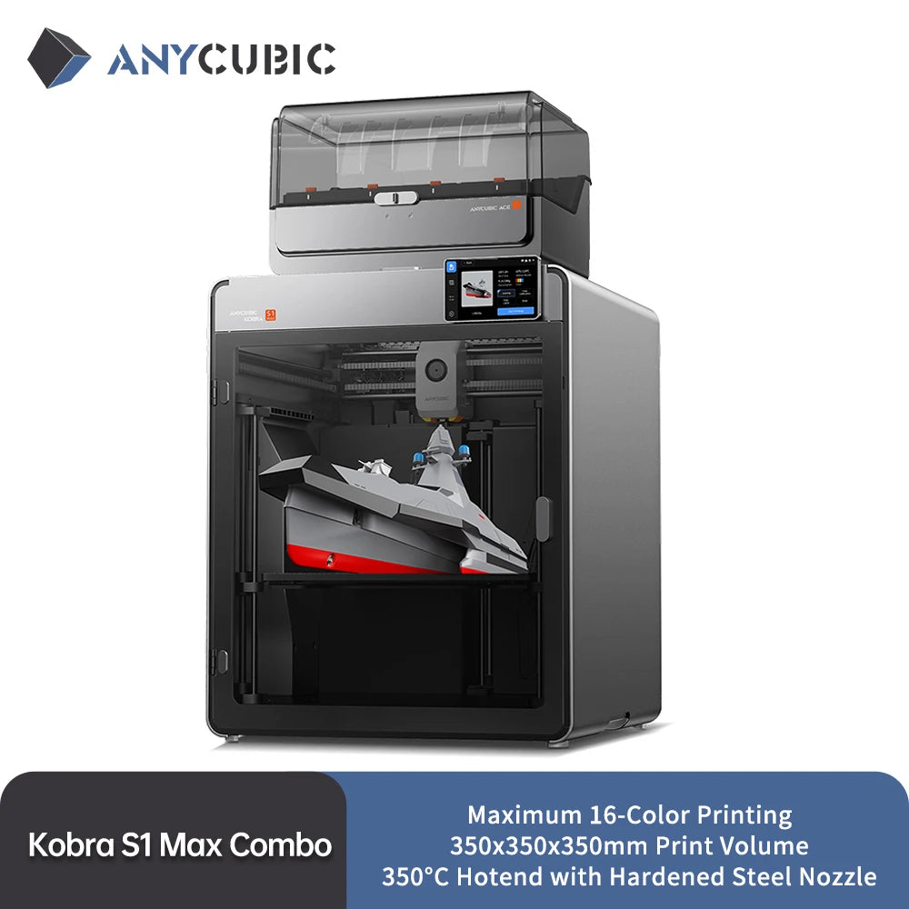 Anycubic Kobra S1 Max Combo Multicolor 3D Printer Max 600mm/s Fast Speed with 350℃ Hotend Hardened Steel Nozzle, 350×350×350mm