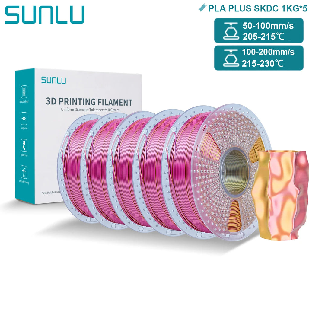 SUNLU PLA PLUS Silk 3D Printer Filament 1.75mm Double/Triple Tone Shiny Silk Textures Gradient Colors for Most FDM 3D Printers